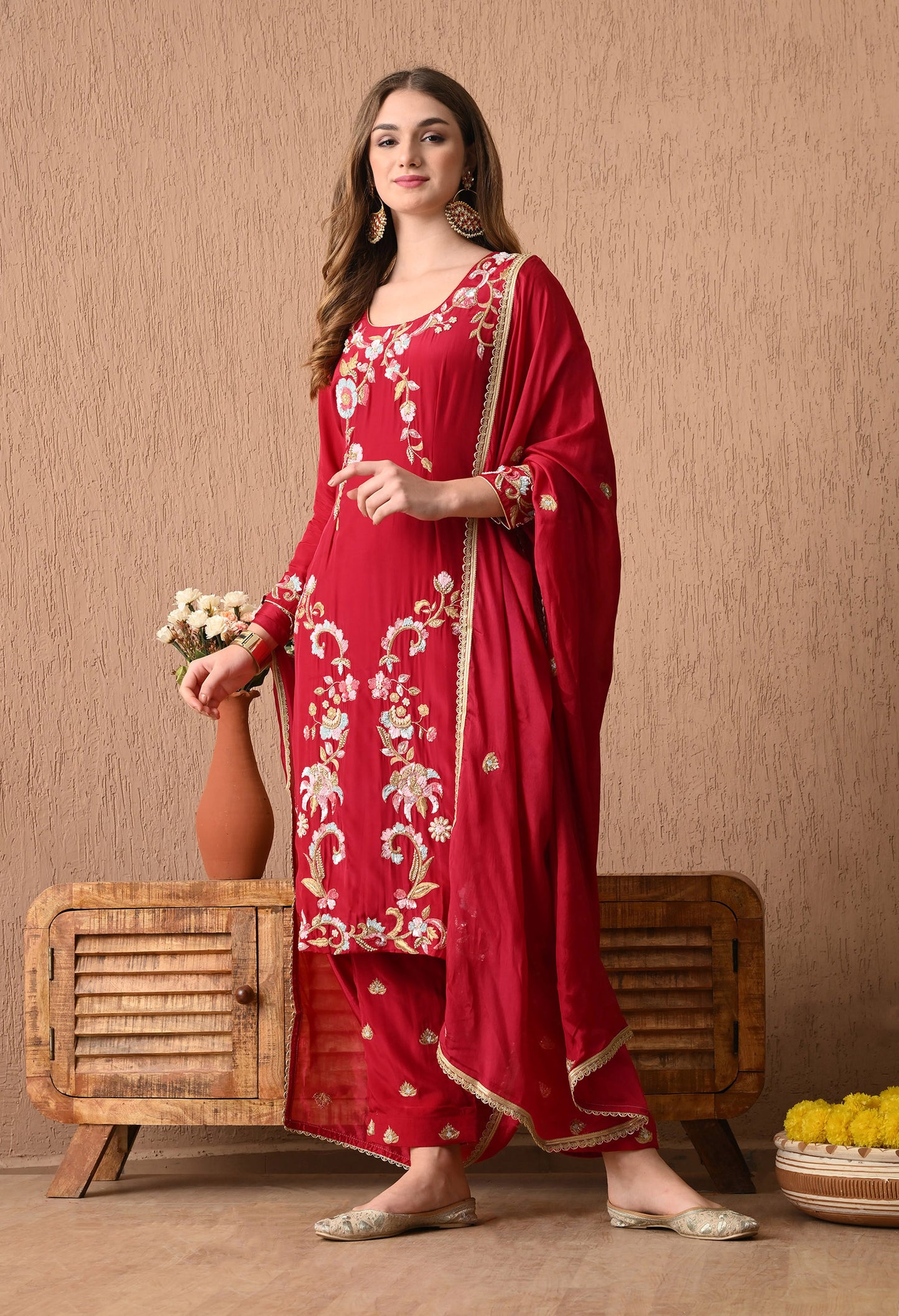 Radiant Hot Pink Zardozi Sequin Embroidered Crepe Kurta Set