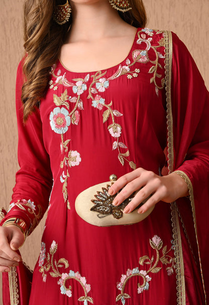 Radiant Hot Pink Zardozi Sequin Embroidered Crepe Kurta Set