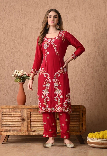 Radiant Hot Pink Zardozi Sequin Embroidered Crepe Kurta Set