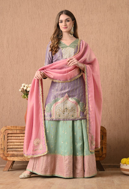 Exquisite Purple Lehnga Set with Zardozi, Sequence, and Applique Work