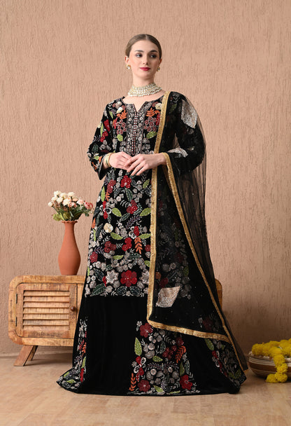 Royal Black Lehnga set with Zardozi, Applique, Thread, Dabka, and Sequence Work