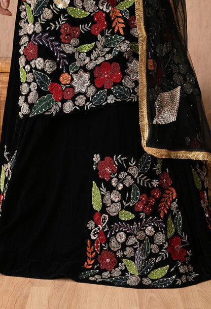 Royal Black Lehnga set with Zardozi, Applique, Thread, Dabka, and Sequence Work