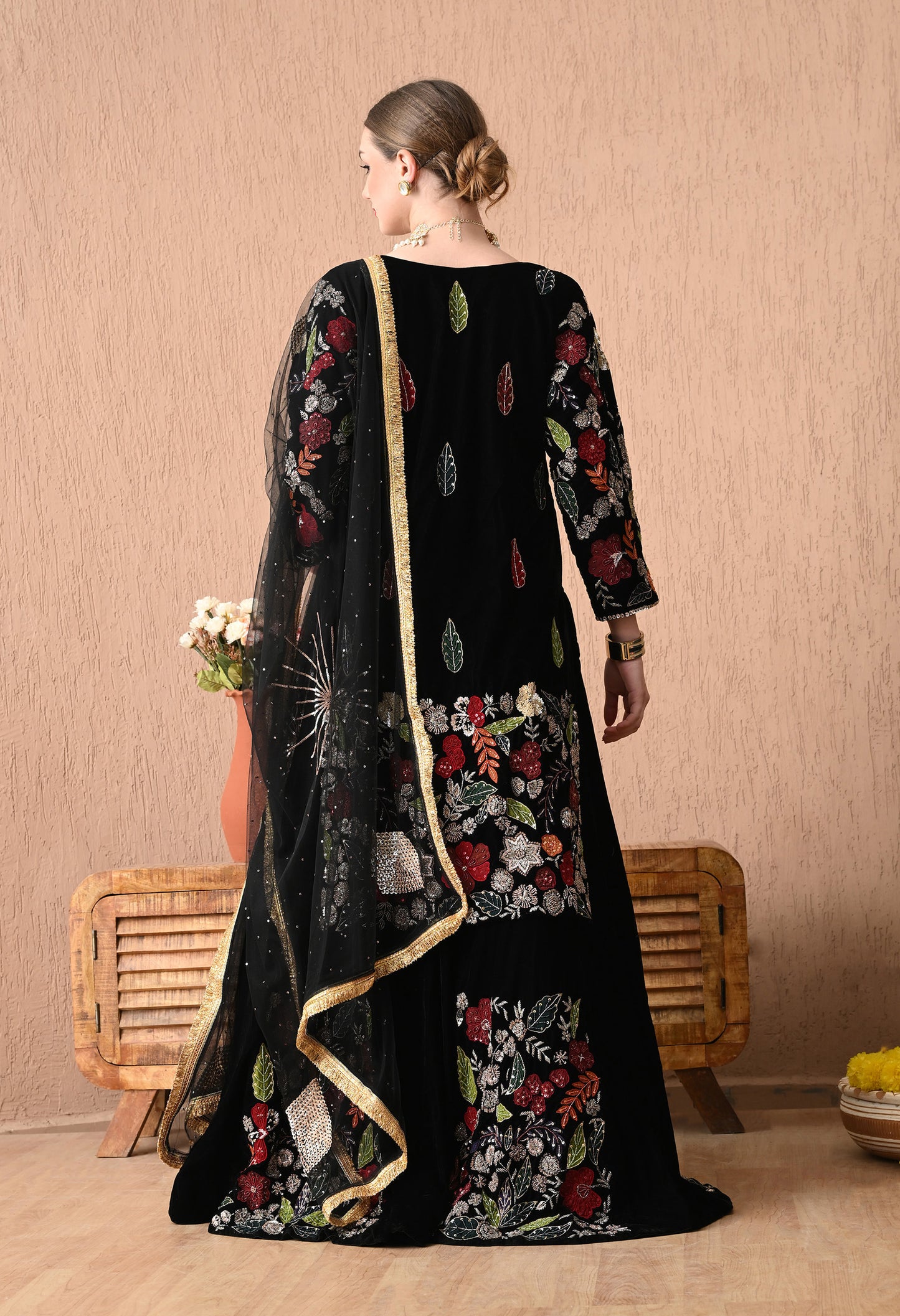 Royal Black Lehnga set with Zardozi, Applique, Thread, Dabka, and Sequence Work