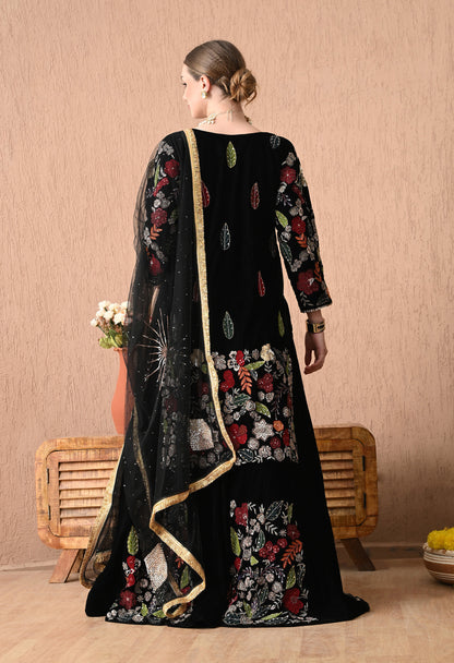 Royal Black Lehnga set with Zardozi, Applique, Thread, Dabka, and Sequence Work