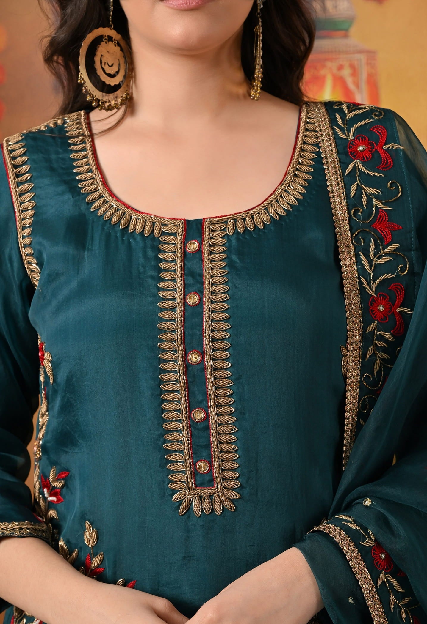 Pine Green Sharara Set with Zardozi, Dabka, Thread, Pearl, and Crystal work.
