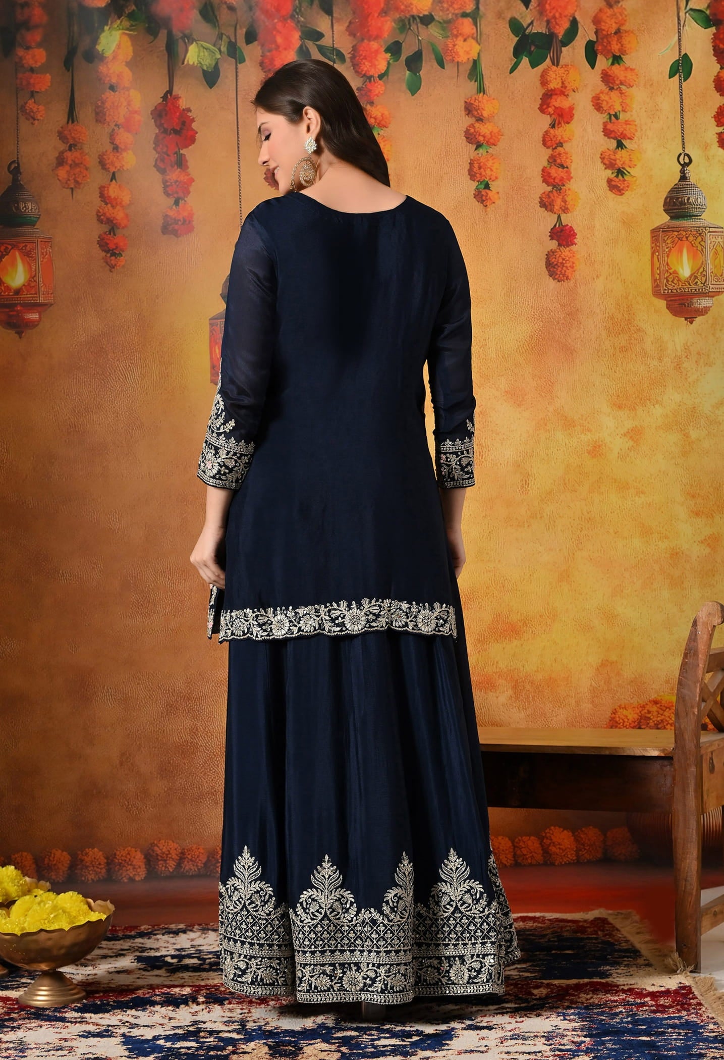 Blue Lehenga Set with Zardozi, Mirror, Sippy, and Sequin work.