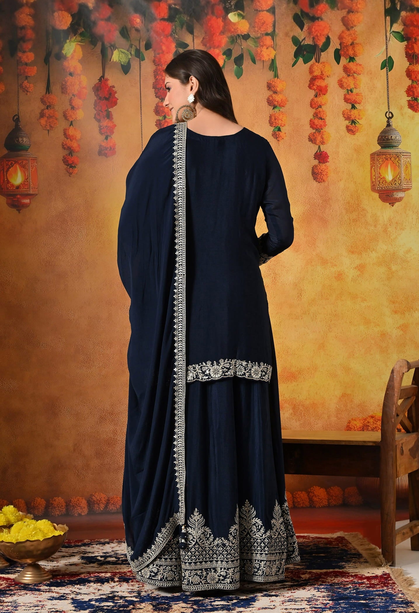 Blue Lehenga Set with Zardozi, Mirror, Sippy, and Sequin work.