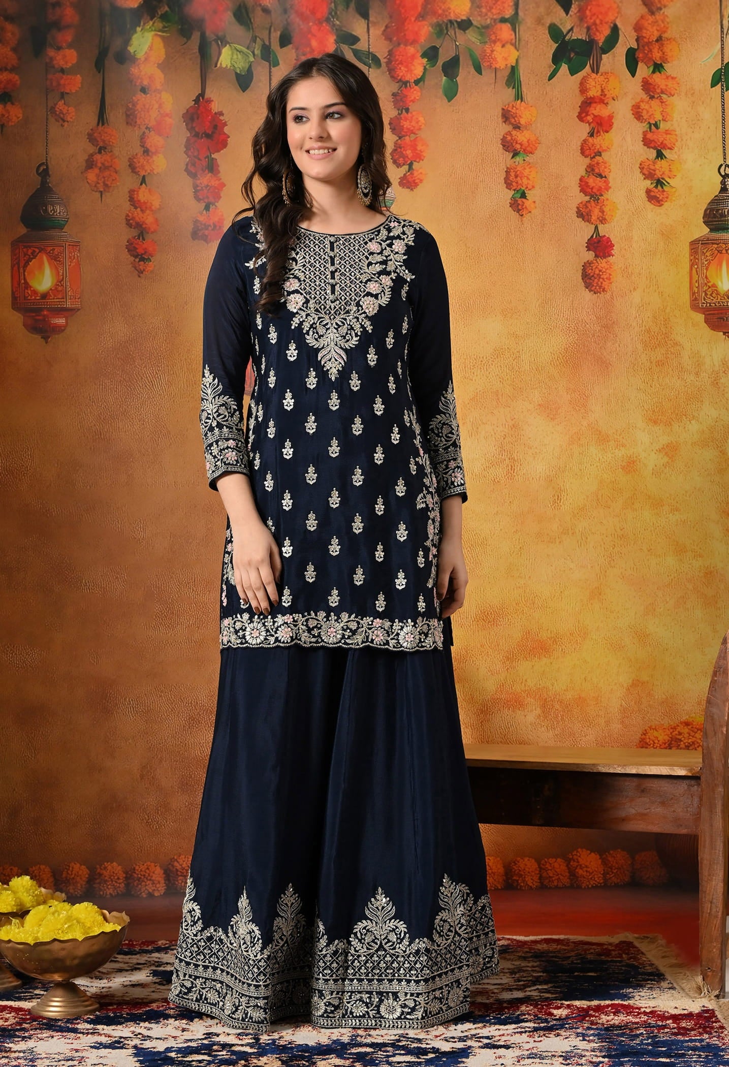 Blue Lehenga Set with Zardozi, Mirror, Sippy, and Sequin work.