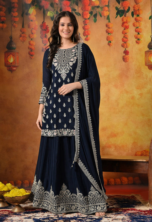 Blue Lehenga Set with Zardozi, Mirror, Sippy, and Sequin work.