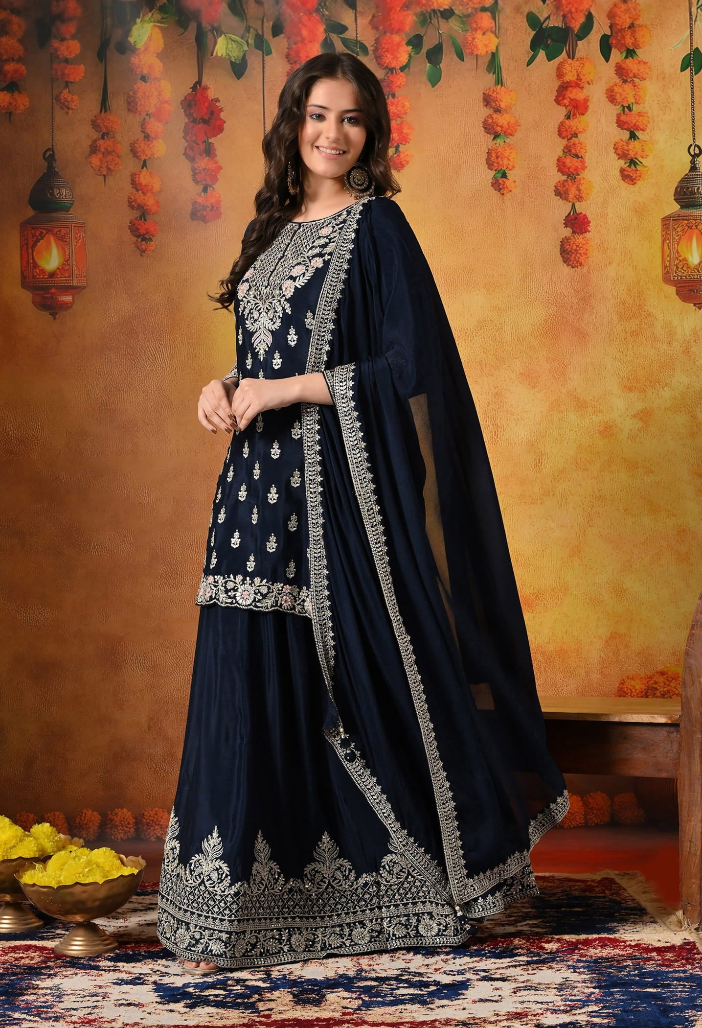 Blue Lehenga Set with Zardozi, Mirror, Sippy, and Sequin work.