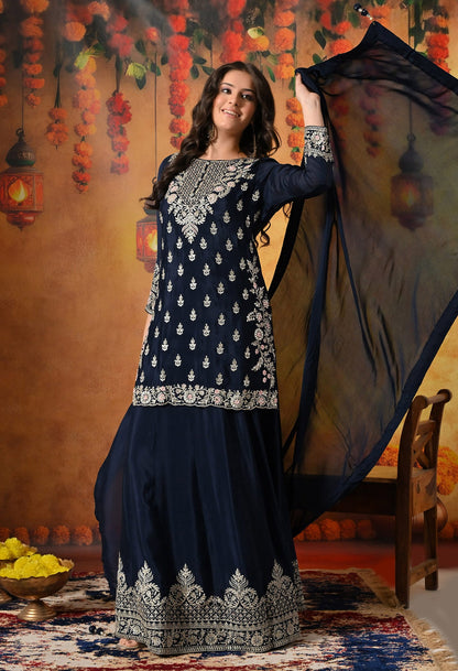 Blue Lehenga Set with Zardozi, Mirror, Sippy, and Sequin work.