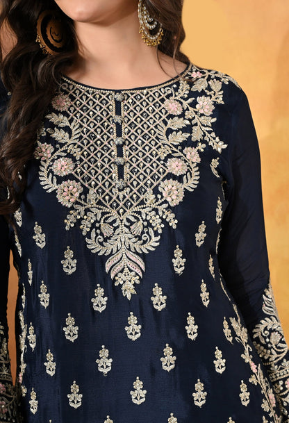Blue Lehenga Set with Zardozi, Mirror, Sippy, and Sequin work.