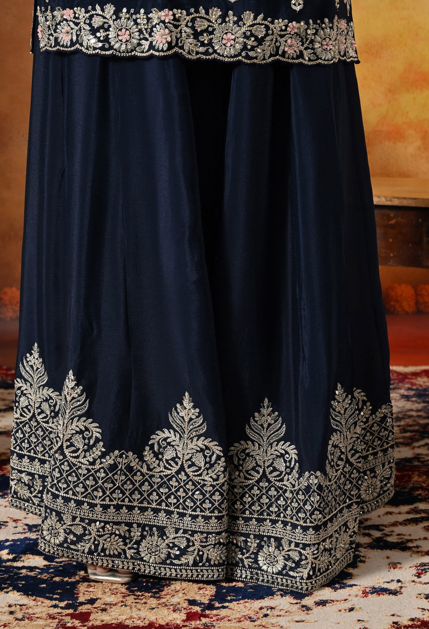Blue Lehenga Set with Zardozi, Mirror, Sippy, and Sequin work.