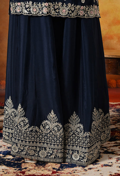 Blue Lehenga Set with Zardozi, Mirror, Sippy, and Sequin work.