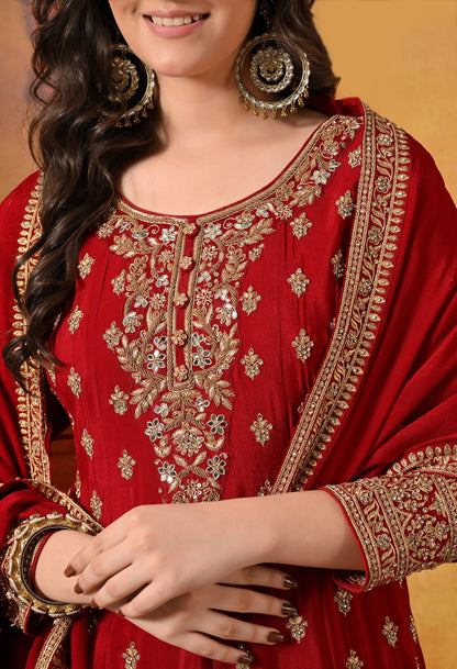 Maroon Gharara Set with Zardozi, Dabka, Sequin, and Mirror work.