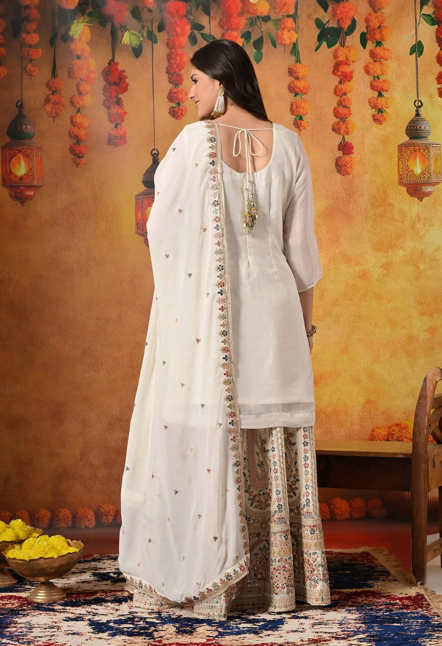 Golden Cream Lehenga Set with Thread, Zardozi, and Sequin Embroidery.