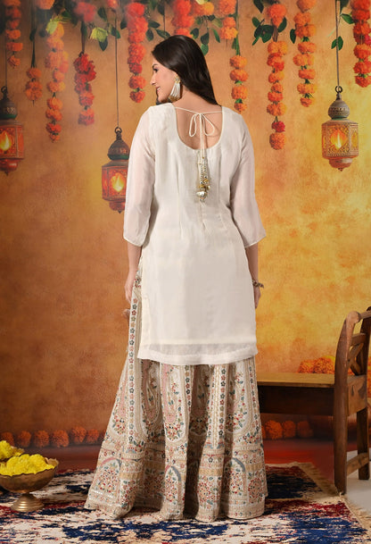 Golden Cream Lehenga Set with Thread, Zardozi, and Sequin Embroidery.