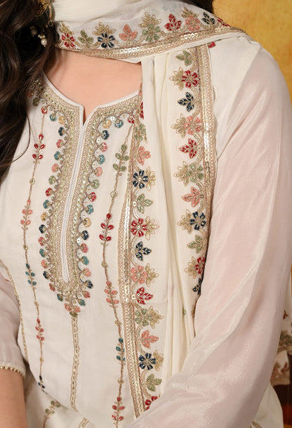 Golden Cream Lehenga Set with Thread, Zardozi, and Sequin Embroidery.