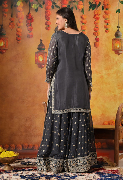 Grey Lehenga Set crafted with Delicate Thread, Zardozi, and Crystal Embroidery.