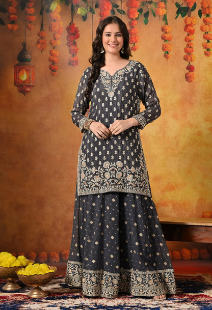 Grey Lehenga Set crafted with Delicate Thread, Zardozi, and Crystal Embroidery.