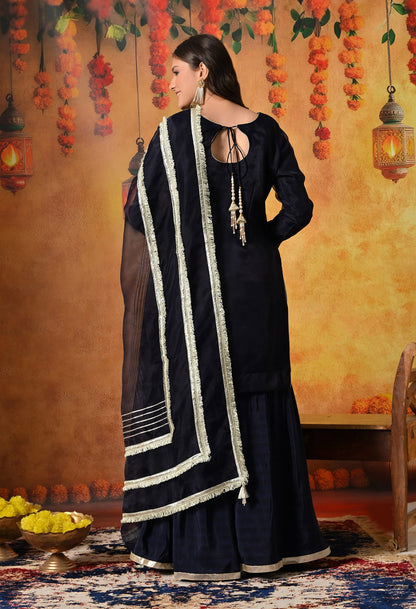 Navy Blue Gharara Set with Gotta and Crystal embellishments