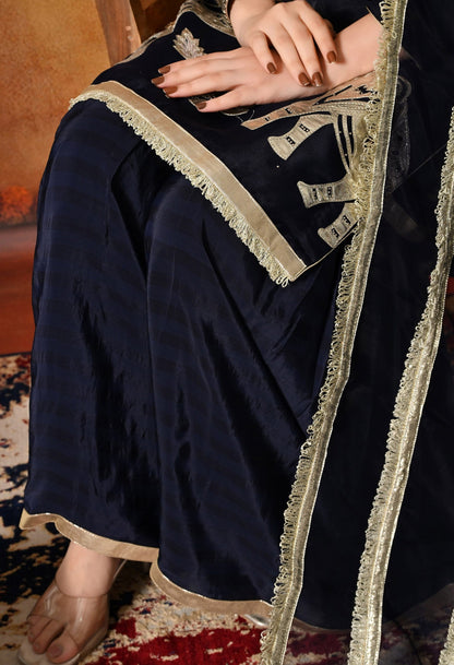 Navy Blue Gharara Set with Gotta and Crystal embellishments