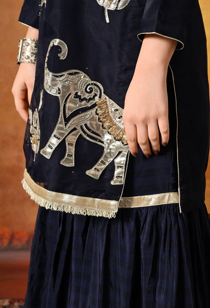 Navy Blue Gharara Set with Gotta and Crystal embellishments