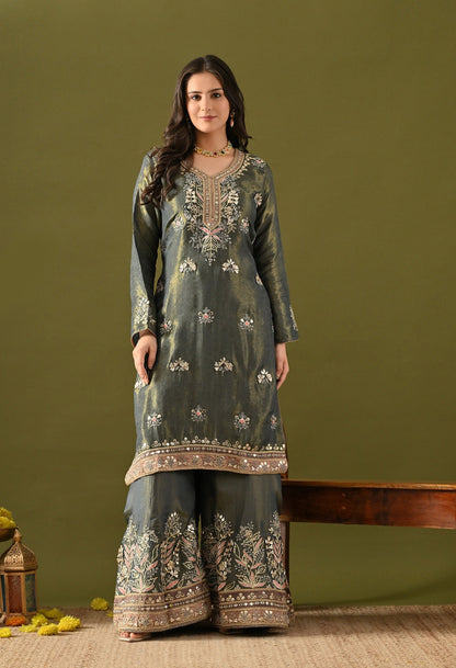 Sea Green Sharara Set with Gotta & Mirror Work