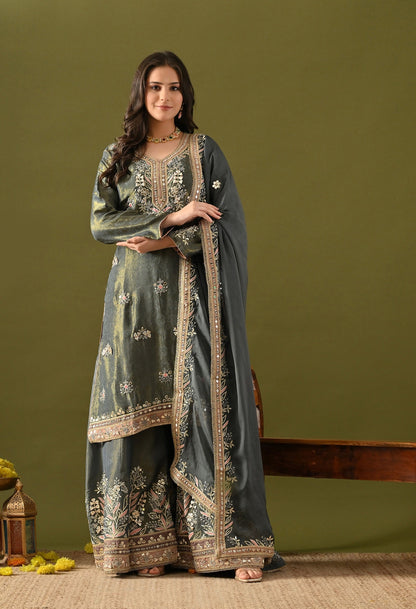 Sea Green Sharara Set with Gotta & Mirror Work