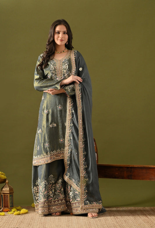 Sea Green Sharara Set with Gotta & Mirror Work