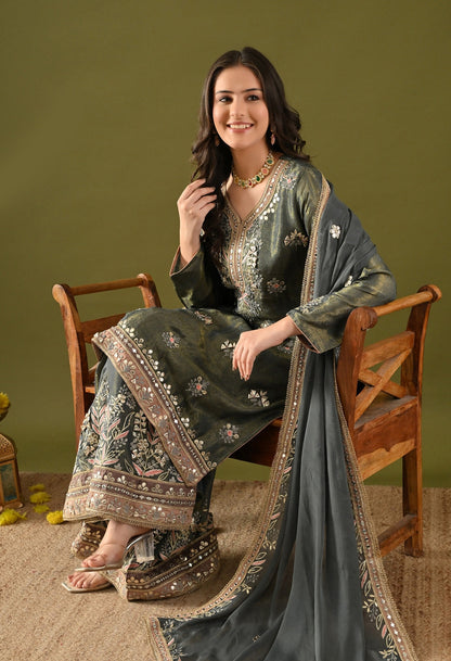 Sea Green Sharara Set with Gotta & Mirror Work