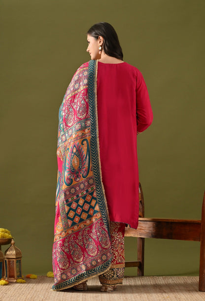Hot Pink Kurta Set with Gotta, Zardozi & Sequin Detailing.