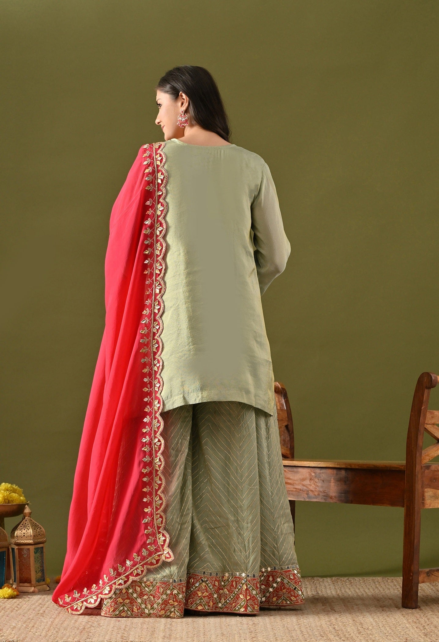 Pista Green Sharara Set with Gotta, Mirror & Zardozi Embroidery