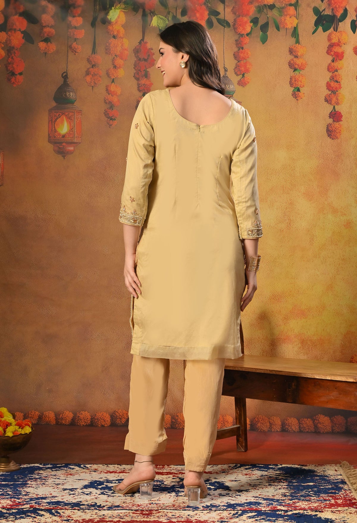 Golden Kurta Set with Zardozi, Dabka, Sequin and Pearl Work