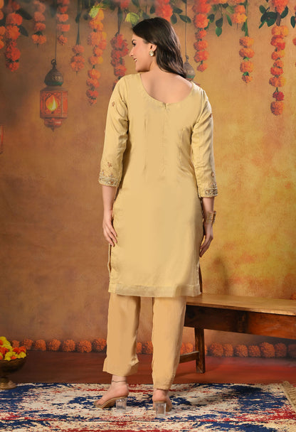 Golden Kurta Set with Zardozi, Dabka, Sequin and Pearl Work