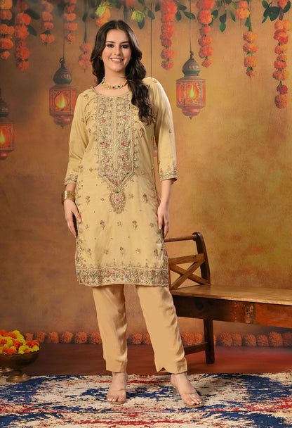 Golden Kurta Set with Zardozi, Dabka, Sequin and Pearl Work