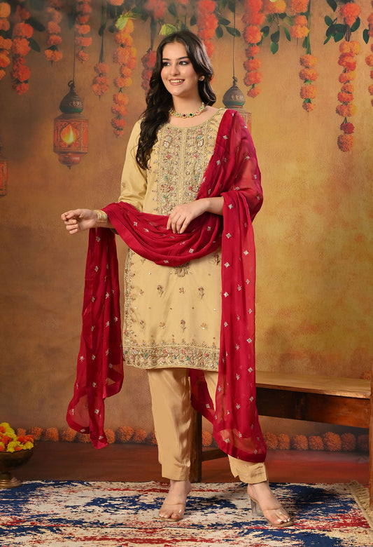 Golden Kurta Set with Zardozi, Dabka, Sequin and Pearl Work