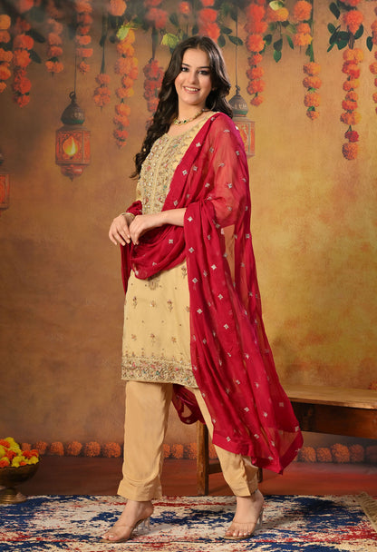 Golden Kurta Set with Zardozi, Dabka, Sequin and Pearl Work