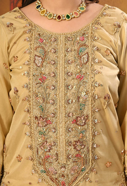 Golden Kurta Set with Zardozi, Dabka, Sequin and Pearl Work