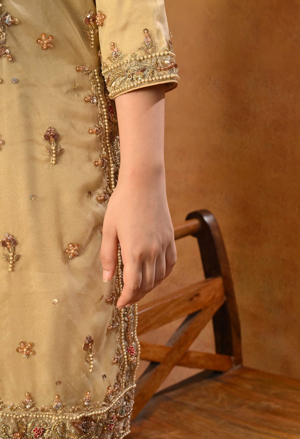 Golden Kurta Set with Zardozi, Dabka, Sequin and Pearl Work
