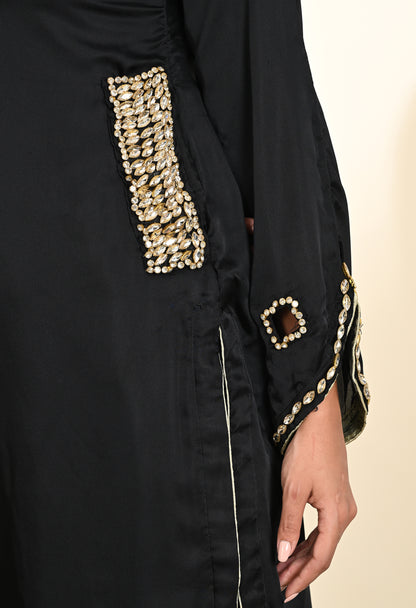 Sophisticated Black Kurta Set with Exquisite Crystal Embroidery