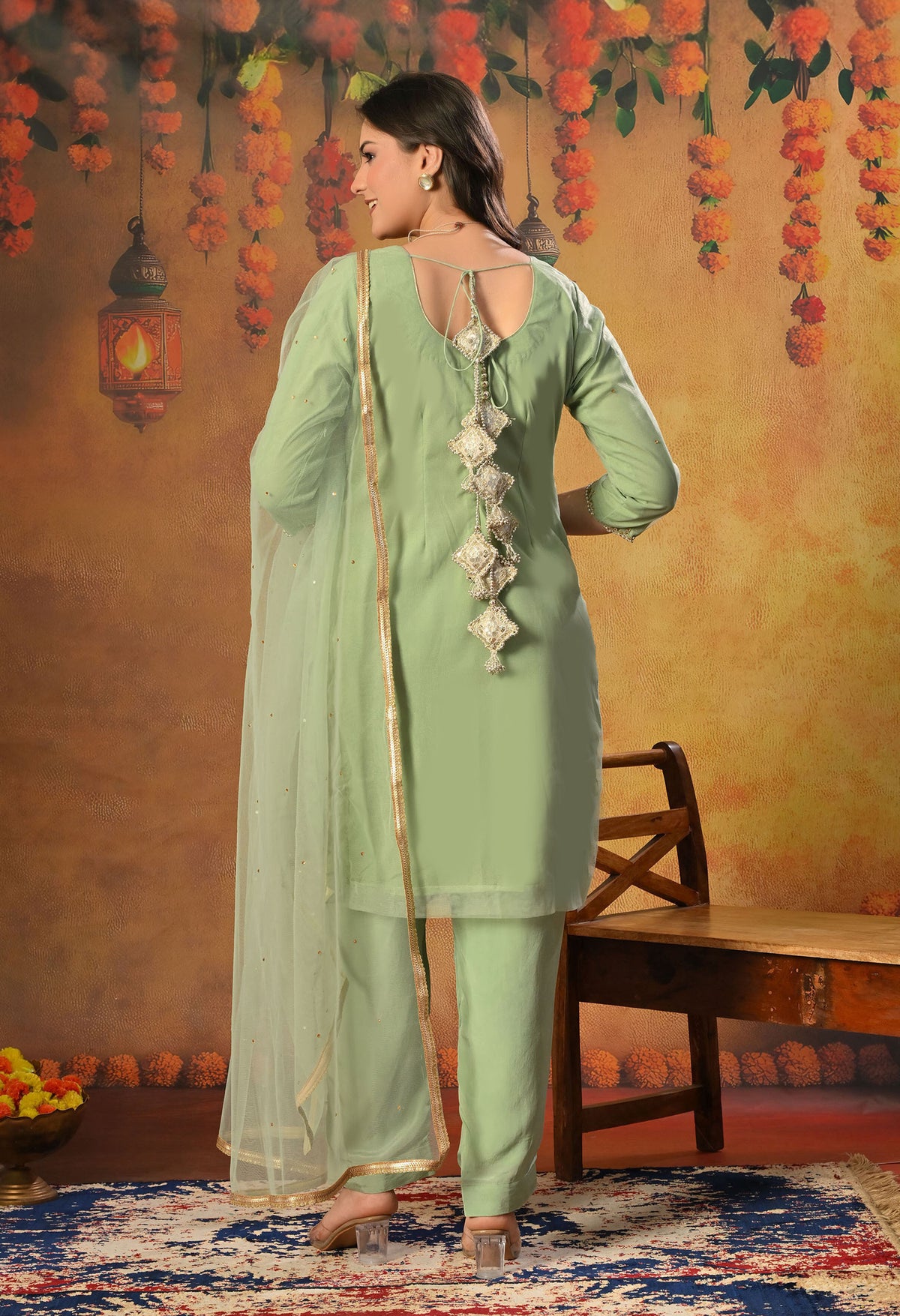 Light Green Kurta Set with Zardozi, Sequence, Pearl and Sippy Work