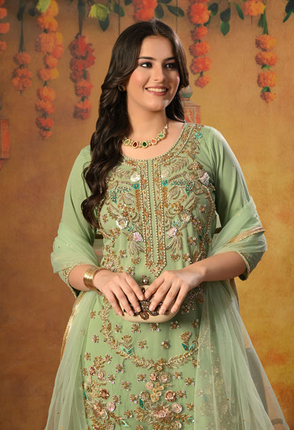 Light Green Kurta Set with Zardozi, Sequence, Pearl and Sippy Work