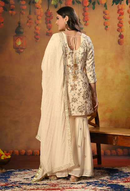 Dark Cream Gharara  Set with Mukaish and Sequence Work
