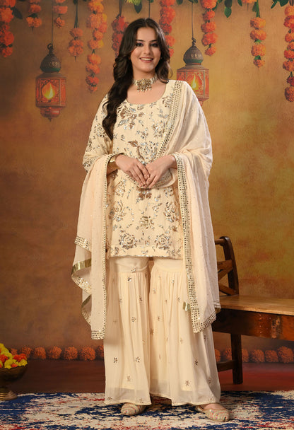 Dark Cream Gharara  Set with Mukaish and Sequence Work