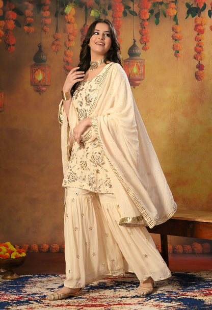 Dark Cream Gharara  Set with Mukaish and Sequence Work