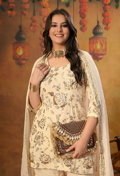 Dark Cream Gharara  Set with Mukaish and Sequence Work