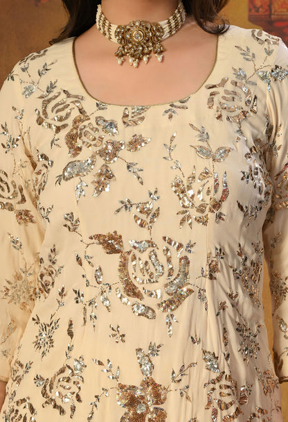 Dark Cream Gharara  Set with Mukaish and Sequence Work