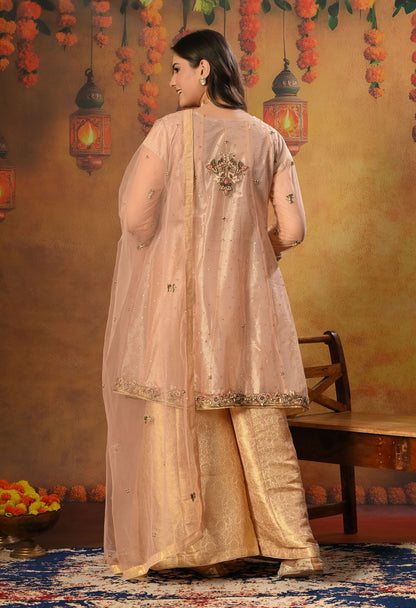 Peach Sharara Set with Zardozi, Thread, Sequence and Cutdana Work