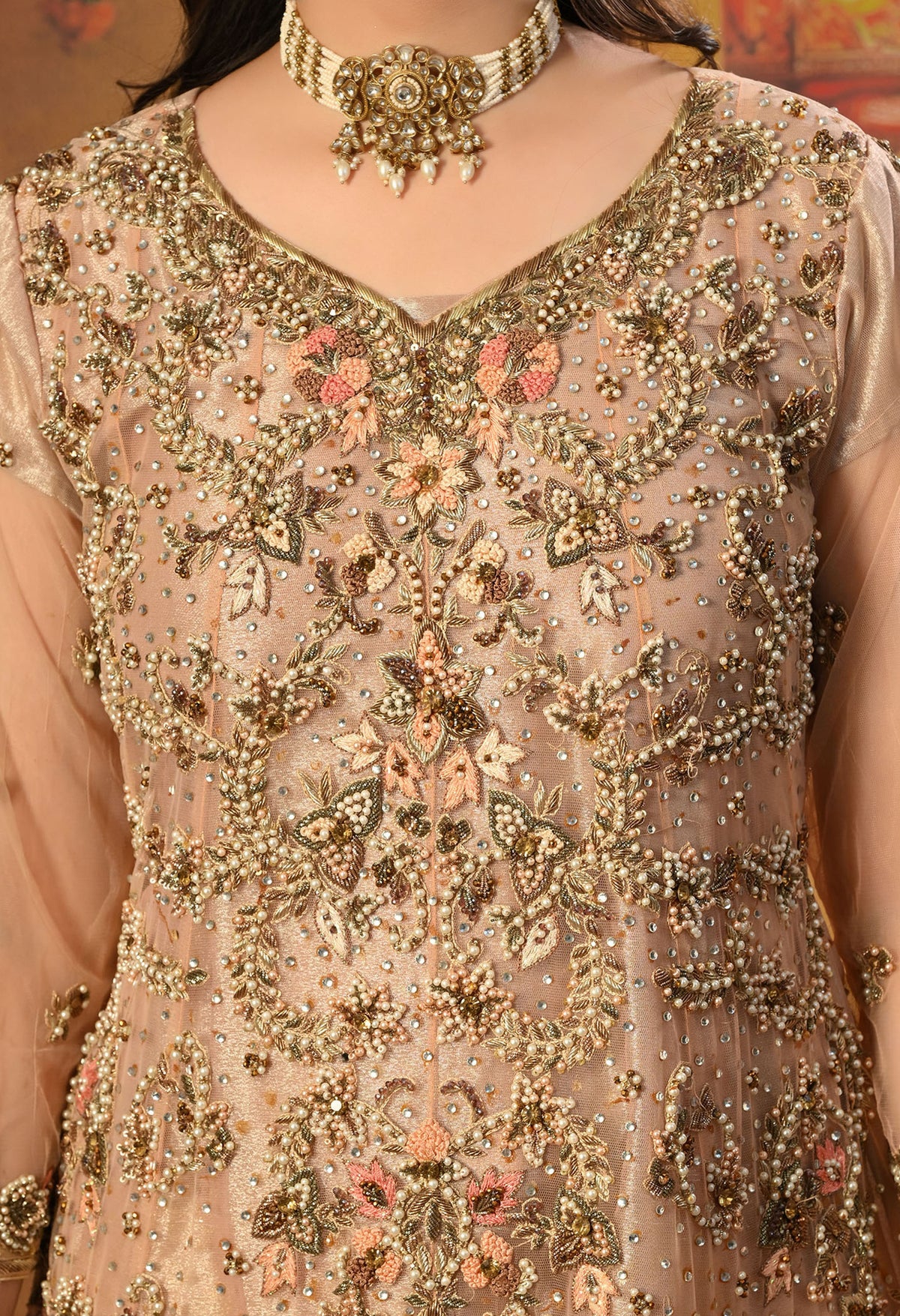 Peach Sharara Set with Zardozi, Thread, Sequence and Cutdana Work